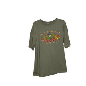 Anvil New Orleans Louisiana Bourbon St. Olive Green T shirt Size Large Mens